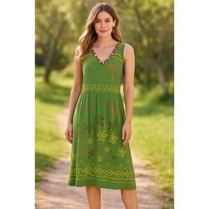 Sundance Botanica Bohemian Green‎ Embroidered Dress Size 14 Maximalist Dopamine